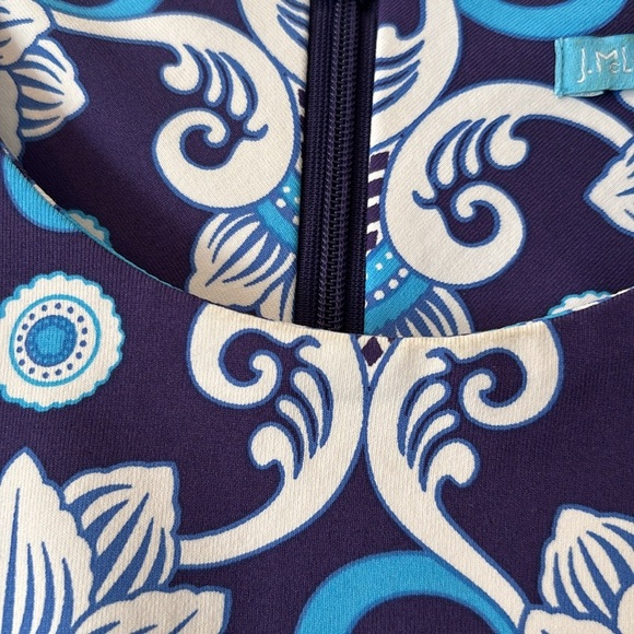 J. McLaughlin Blue and White Patterned Stretchy Dress - S - Picture 9 of 9